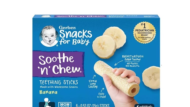Gerber is recalling and discontinuing its brand of “Soothe N Chew” teething sticks after...