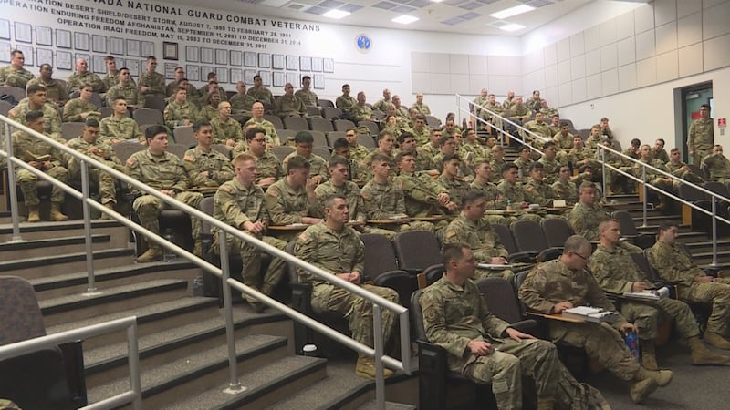 Nevada National Guard members taking a class on Monday, Feb. 23.